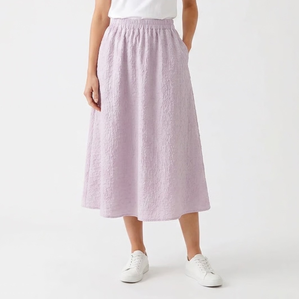 Dazy Lavender Purple Textured A-Line Midi Skirt Elastic Waist Size S